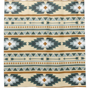 Green and Gold Aztec Tribal Pattern Shower Curtain