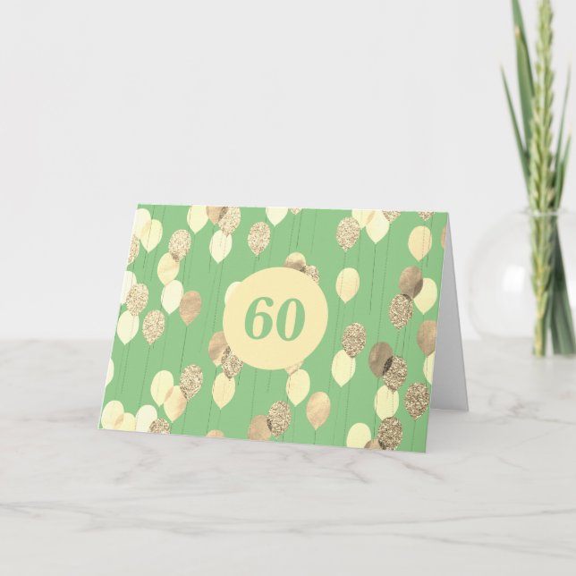 Green and Gold Balloons 60th Birthday Card (Front)