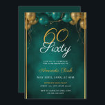 Green and Gold Balloons with Frame 60th Birthday Invitation<br><div class="desc">This festive design features a cluster of green and gold balloons with shimmering confetti and a gold frame,  set against a dark green background. A celebratory and elegant choice for a birthday.</div>