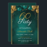 Green and Gold Balloons with Frame 60th Birthday Invitation<br><div class="desc">This festive design features a cluster of green and gold balloons with shimmering confetti and a gold frame,  set against a dark green background. A celebratory and elegant choice for a birthday.</div>