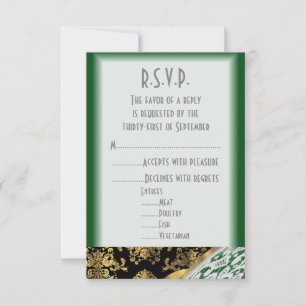 Green and gold black white lace wedding R.S.V.P RSVP Card