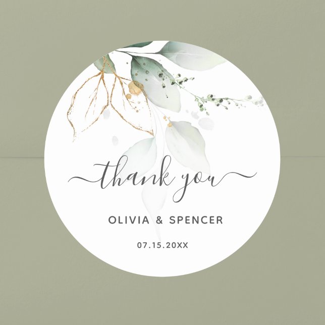 Green and Gold Botanical Garden wedding Classic Round Sticker (Botanical Thank You Label)