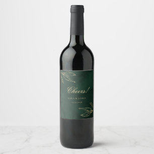Green and Gold Botanical Leaves Wedding Wine Label