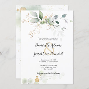 Green and Gold Botanicals Gold Sparkles Wedding Invitation