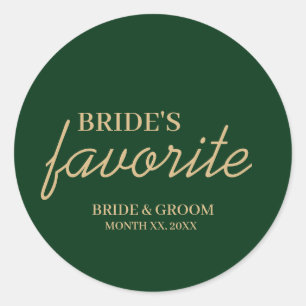 Green and Gold Bride's Favourite Snack Wedding Classic Round Sticker