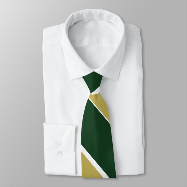 Green and Gold Broad University Stripe Tie (Tied)