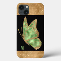 Green and Gold Butterfly Monogrammed