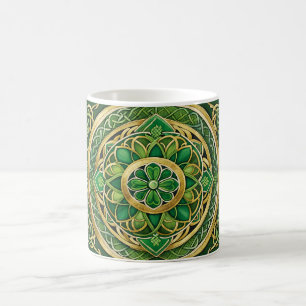Green and Gold Celtic Knots & Stylised Flowers Coffee Mug