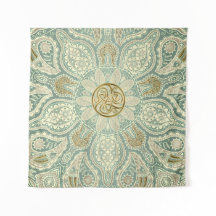 Green and Gold Celtic Triskele Mandala Tapestry