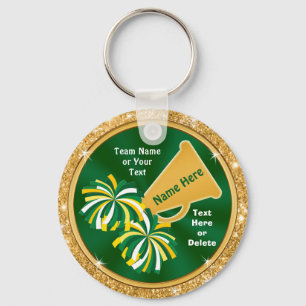 Green and Gold Cheerleader Keychains Personalised