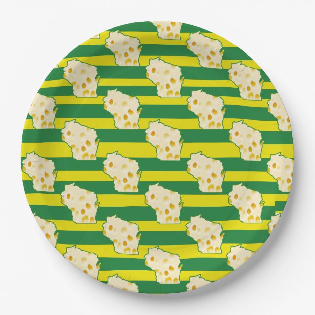 Green and Gold Cheese Head Paper Plates (Front)