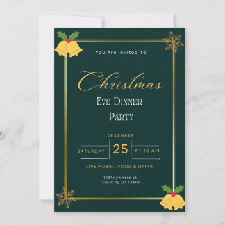 Green And Gold Christmas Eve Party Invitation