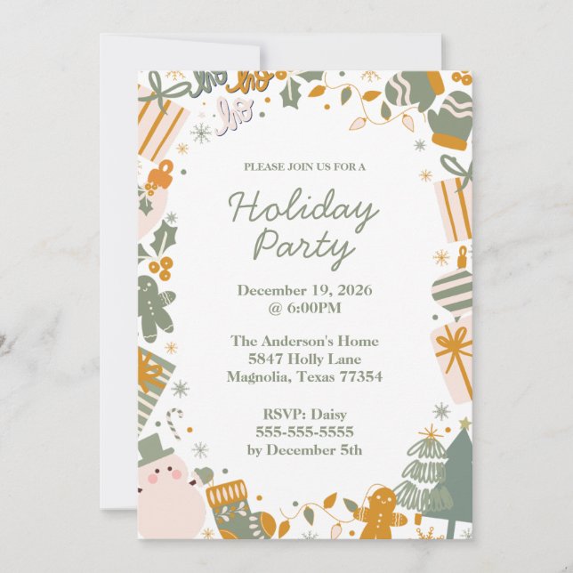 Green And Gold Christmas Holiday Party Invitation (Front)