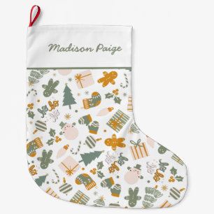 Green And Gold Christmas Holiday Party Large Christmas Stocking