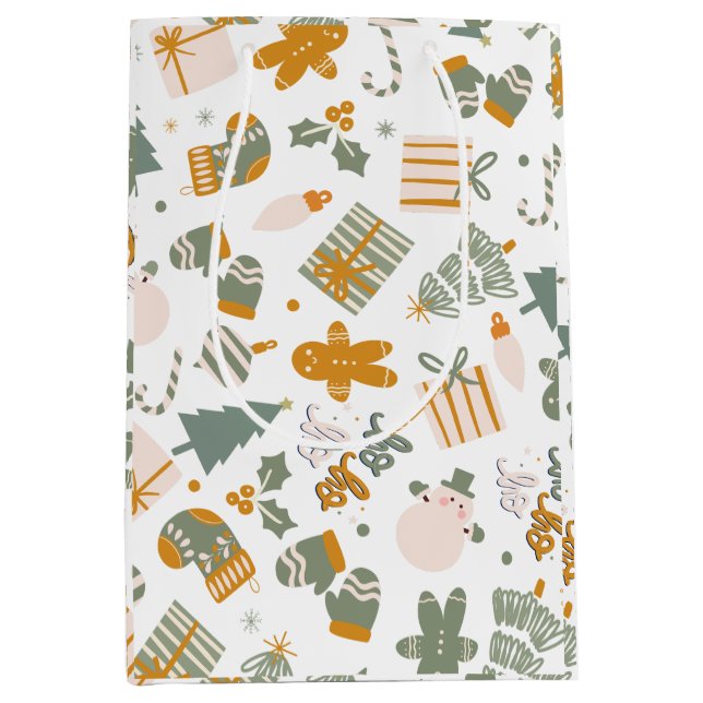 Green And Gold Christmas Holiday Party Medium Gift Bag (Front)