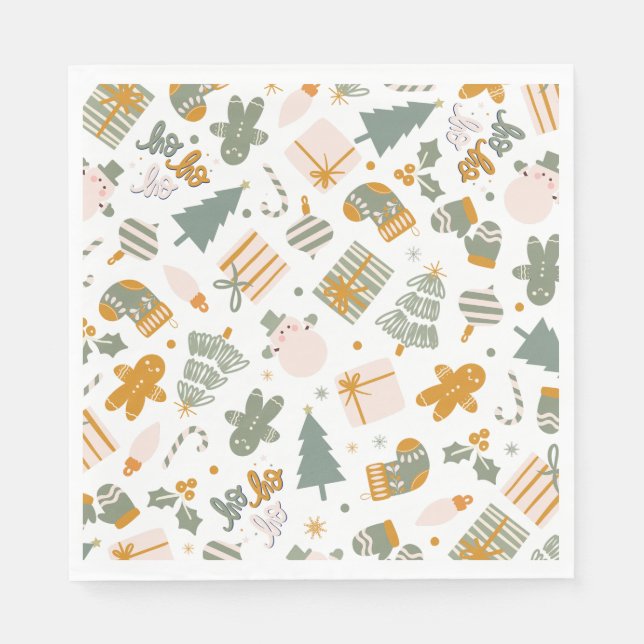 Green And Gold Christmas Holiday Party Napkin (Front)