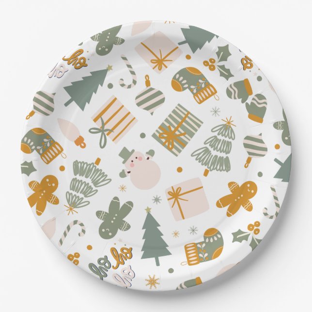 Green And Gold Christmas Holiday Party Paper Plate (Front)