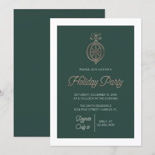 Green and Gold Christmas Ornament Holiday Party Invitation