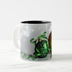 Green and Gold Christmas Ornaments Two-Tone Coffee Mug