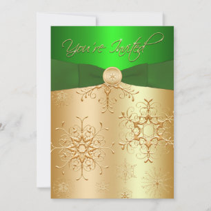 Green and Gold Christmas Party Invitation