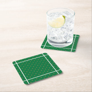 Green and Gold Christmas Party Square Paper Coaster