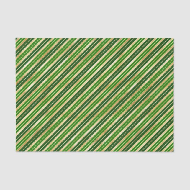 Green and Gold Christmas Stripes Tissue Paper (Front)