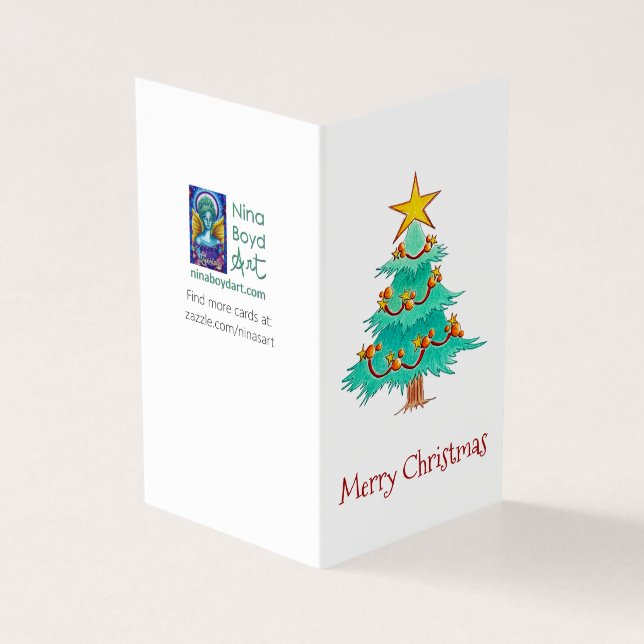 Green and Gold Christmas Tree card *set of 25 (Outside)