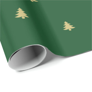 Green and Gold Christmas Tree Icon Pattern Wrapping Paper