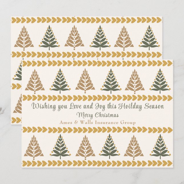 Green and Gold Christmas Trees Holiday Greeting Card (Front/Back)