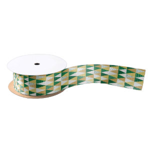 Green and Gold Christmas Trees Satin Ribbon