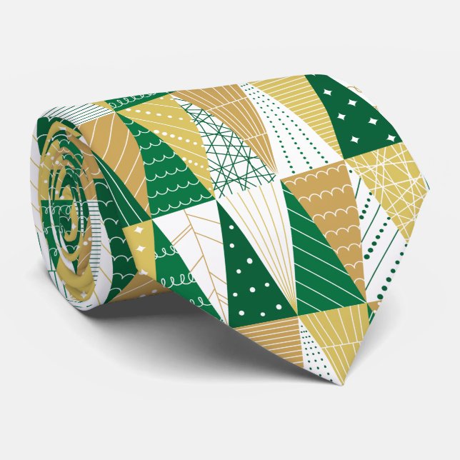 Green and Gold Christmas Trees Tie (Rolled)