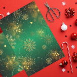 Green And Gold Christmas Winter Wonderland Tissue Paper<br><div class="desc">Winter themed tissue paper design featuring gold snowflakes,  gold rings and blurred lights and sparkles on a green gradient background.</div>