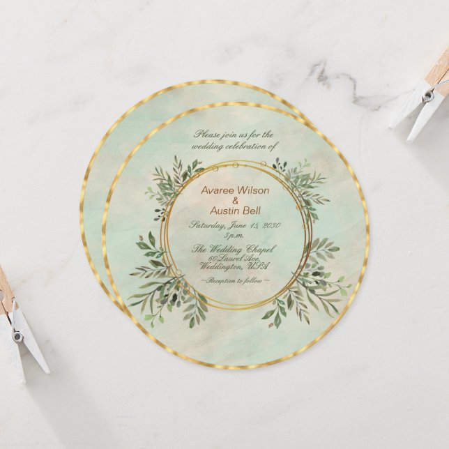 Green and Gold Circle  Invitation (Front/Back In Situ)
