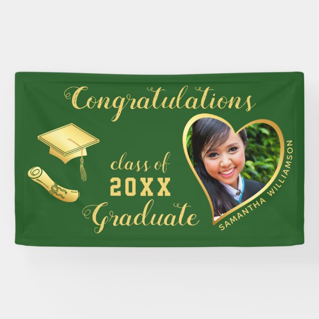 Green and Gold Class of 2025 Graduation Photo Banner (Horizontal)