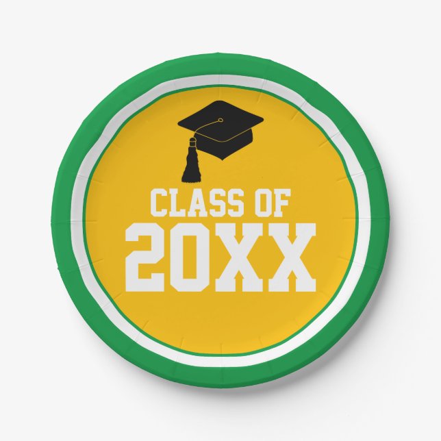 Green and Gold Class Year Graduation Party Paper Plate (Front)