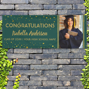Green And Gold Confetti Grad Photo Graduation 2025 Banner