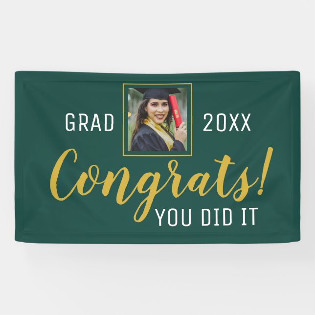 Green And Gold Congrats You Did It Grad 2020 Banner (Horizontal)