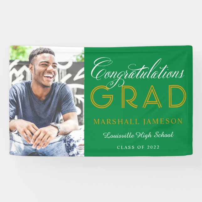 Green and Gold Congratulations Graduation Photo Banner (Horizontal)