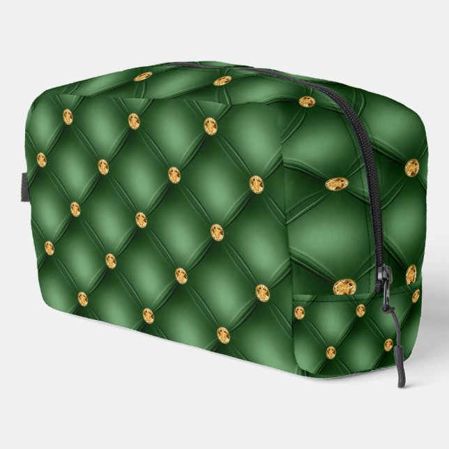 Green and Gold Diamond Tufted Dopp Kit (Right Corner)