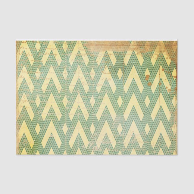 Green and Gold Distressed Art Deco Tissue Paper (Front)
