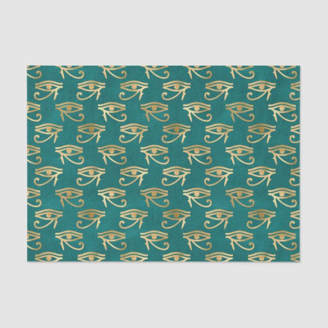 Green and Gold Egyptian Eye of Ra Tissue Paper (Front)