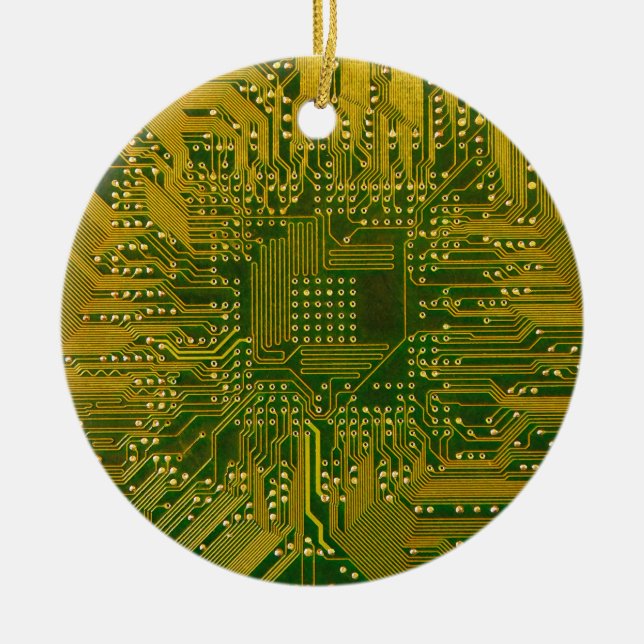 Green and Gold Electronic Computer Circuit Board Ceramic Tree Decoration (Front)