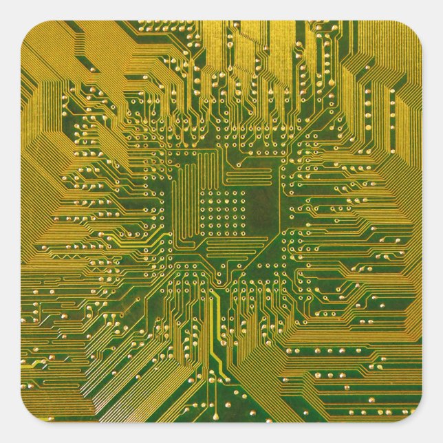 Green and Gold Electronic Computer Circuit Board Square Sticker (Front)