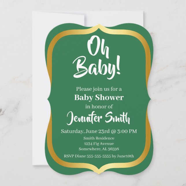 Green and Gold Elegant Baby Shower Invitation (Front)