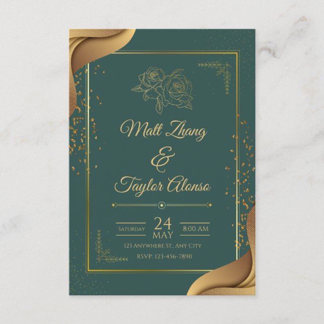 Green And Gold Elegant Wedding Invitation (Front)