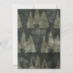 Green and Gold Evergreen Trees Winter Wonderland Holiday Card