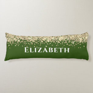 Green And Gold Faux Glitter Aesthetic Custom Name Body Cushion