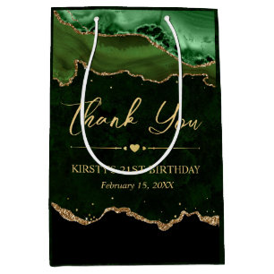 Green and Gold Faux Glitter Agate Birthday Medium Gift Bag