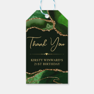 Green and Gold Faux Glitter Agate Birthday Party Gift Tags