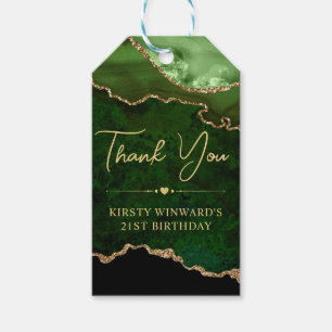 Green and Gold Faux Glitter Agate Birthday Party Gift Tags